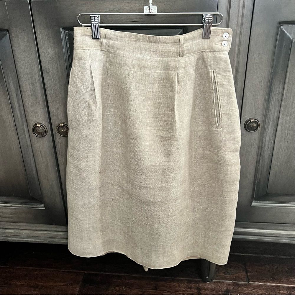 SALE…Vintage 100% Linen Champagne Color Midi skirt size 10